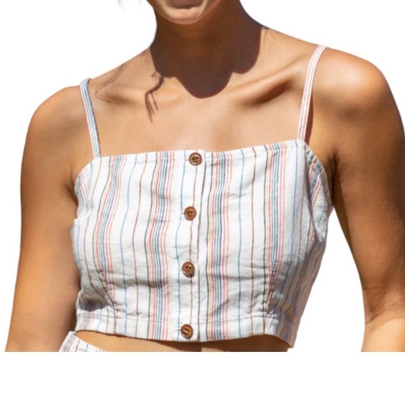 Outerknown Tops - Outerknown Linen Button Down Eclipse Rainbow Tank Top Crop Top XS TP